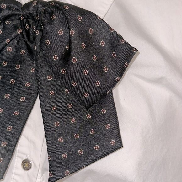Vintage 80s Van Horn Designs Black Paisley Silk Pin On Bow Tie Scarf - Picture 6 of 7